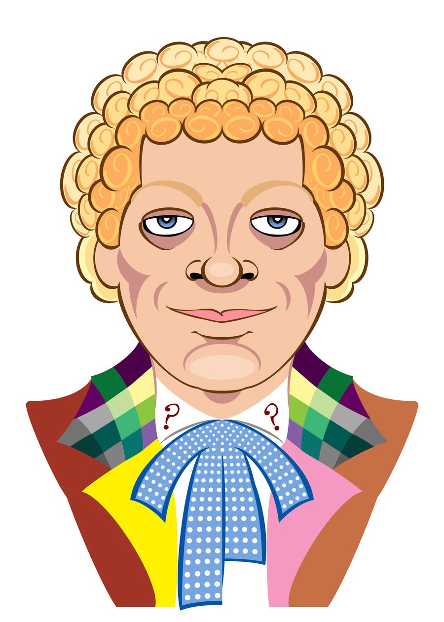 Colin Baker jako Doctor Who - karykatura autorstwa Neale Osborne