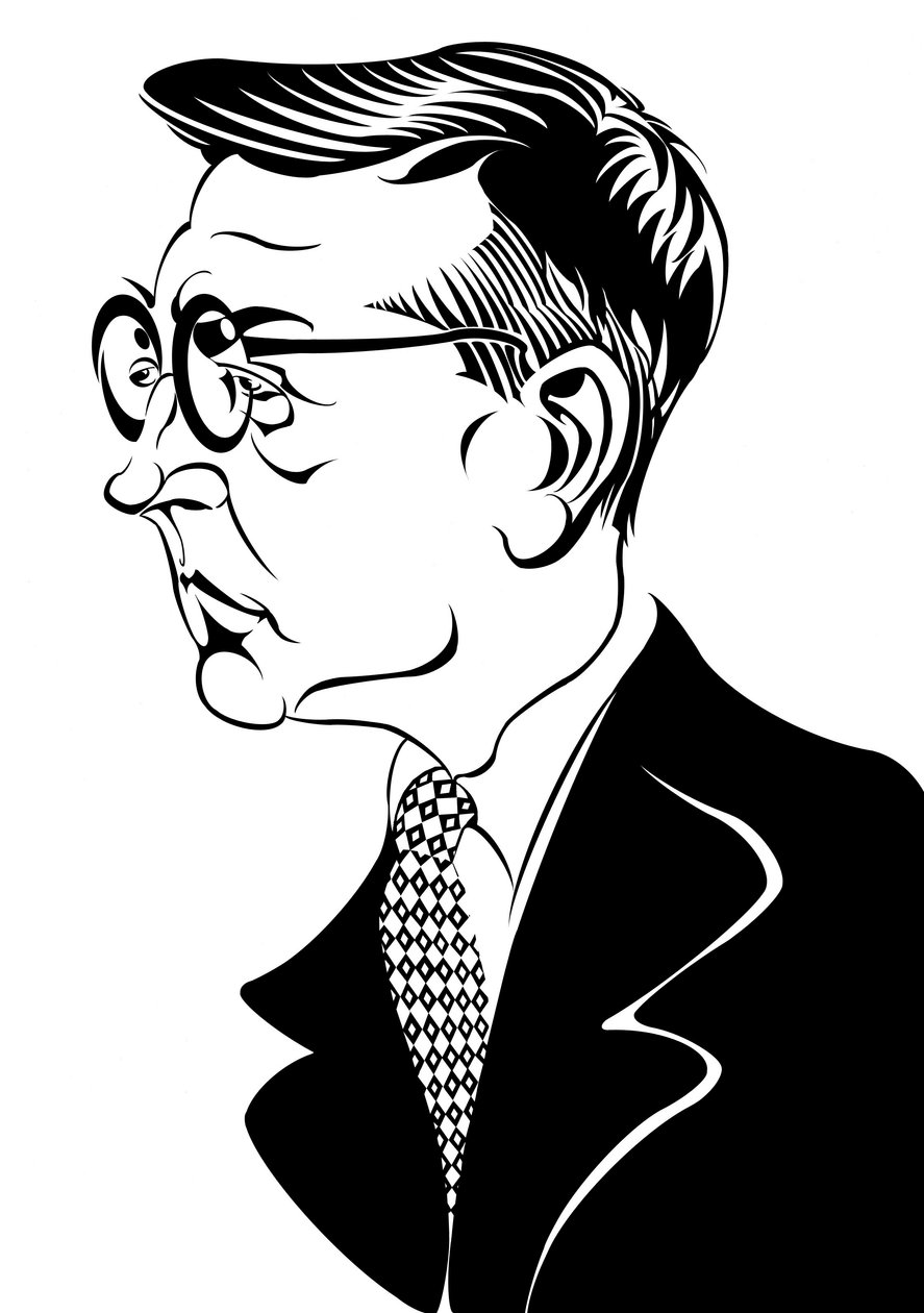 Dymitr Szostakowicz - karykatura rosyjskiego kompozytora z profilu autorstwa Neale Osborne