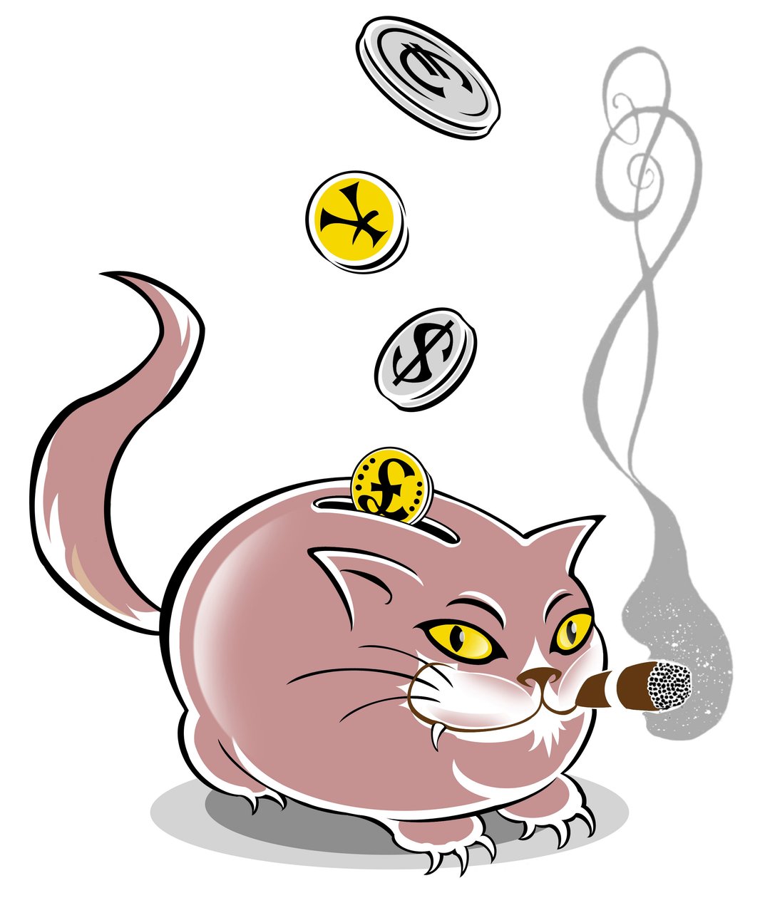 Skarbonka Fat Cat - alegoryczna ilustracja kryzysu finansowego autorstwa Neale Osborne