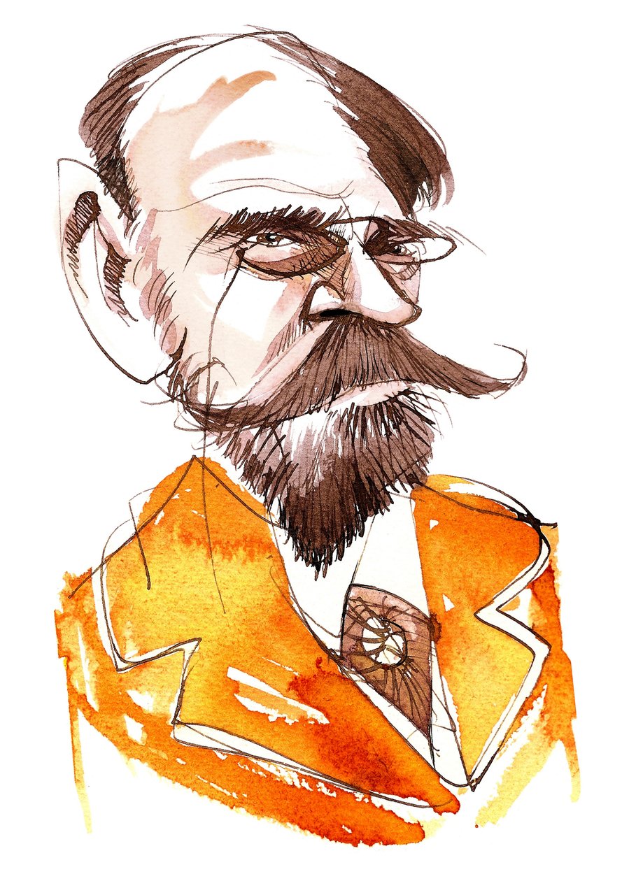 francuski powieściopisarz Emile Zola (1840-1902); karykatura autorstwa Neale Osborne