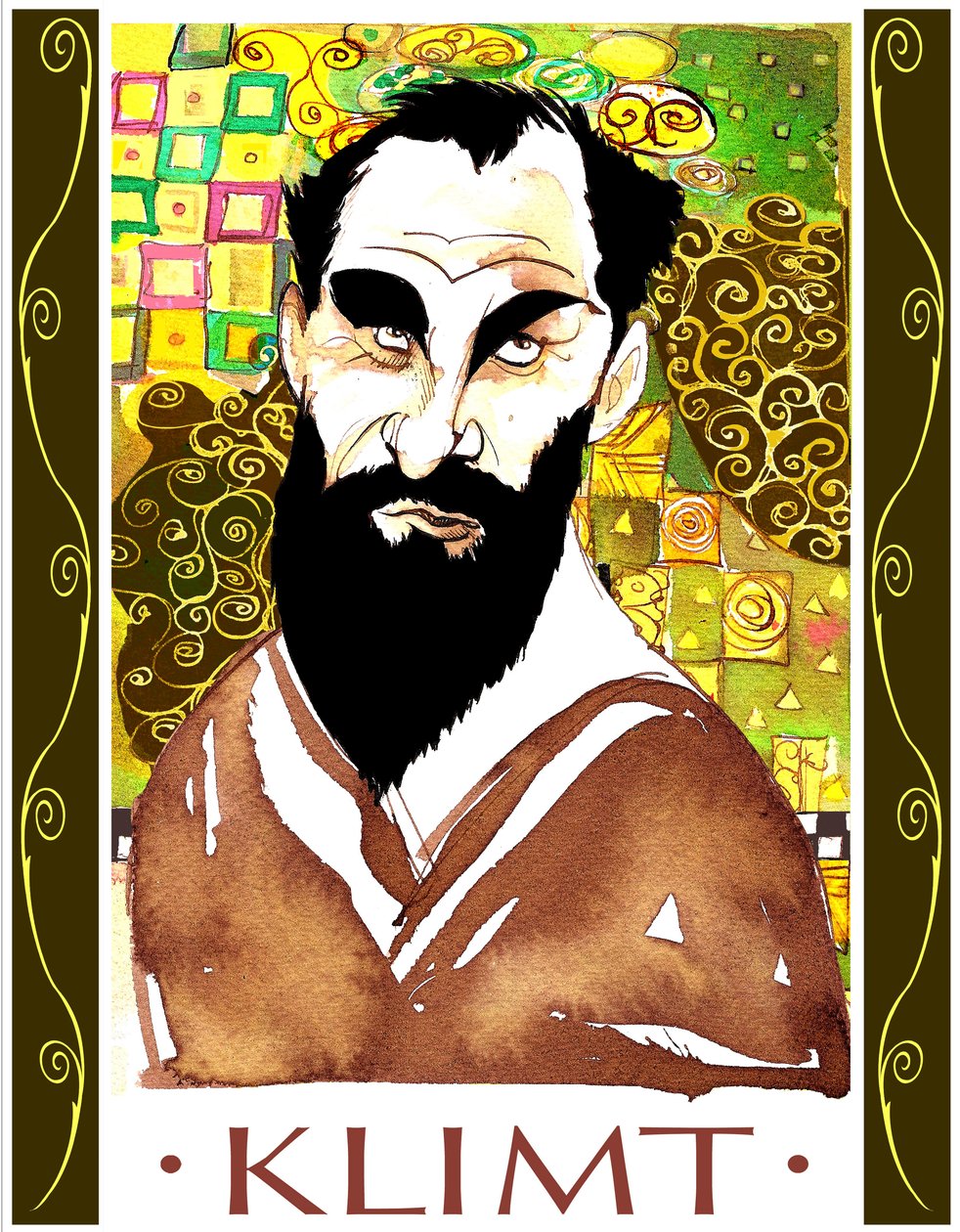 Gustav Klimt - kolorowa karykatura autorstwa Neale Osborne