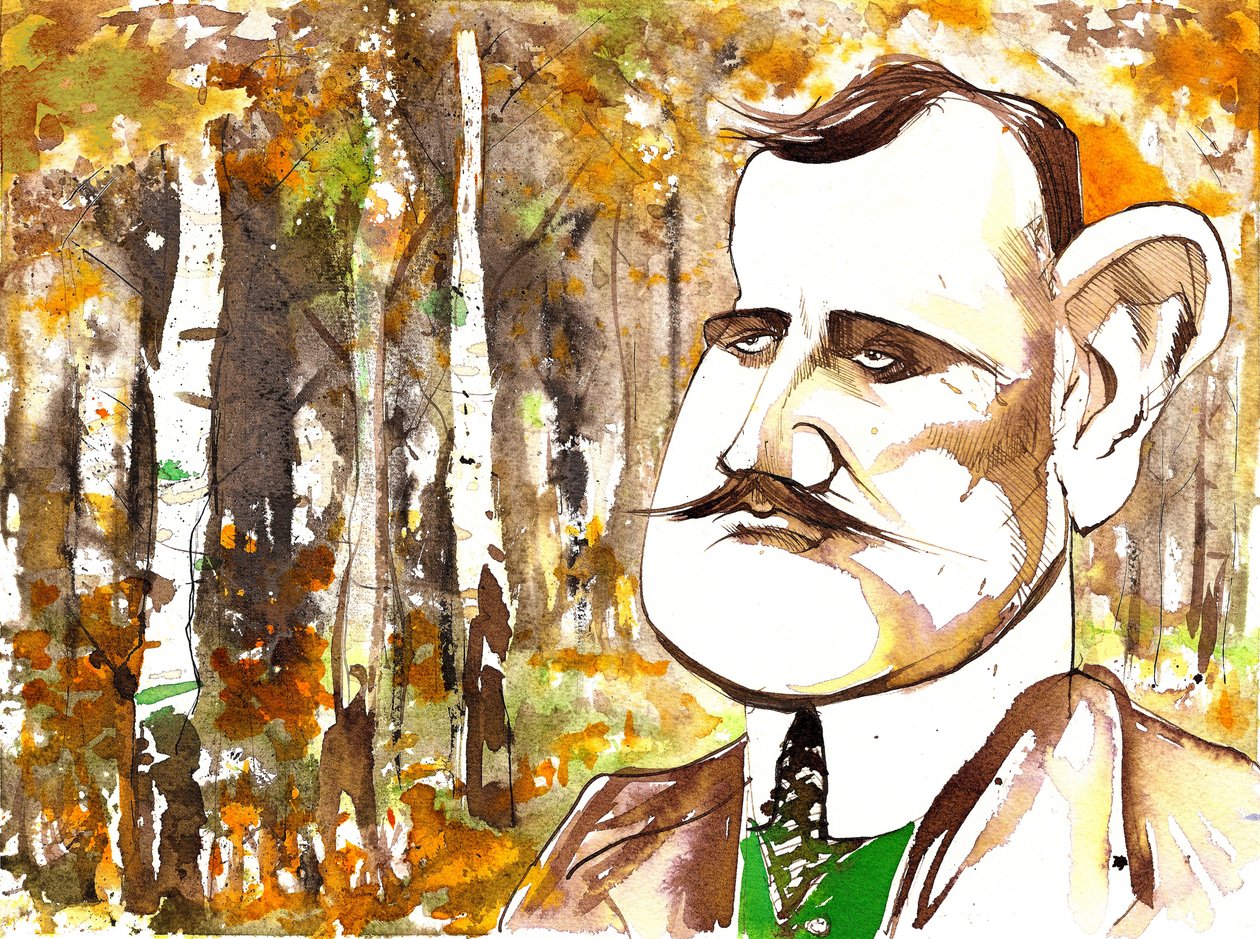 Jean Sibelius, karykaturowany jako młodszy mężczyzna autorstwa Neale Osborne