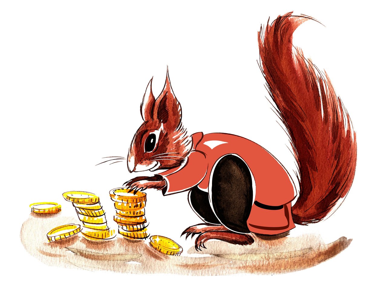 Pieniądze wiewiórka - ilustracja alegorii finansowej autorstwa Neale Osborne