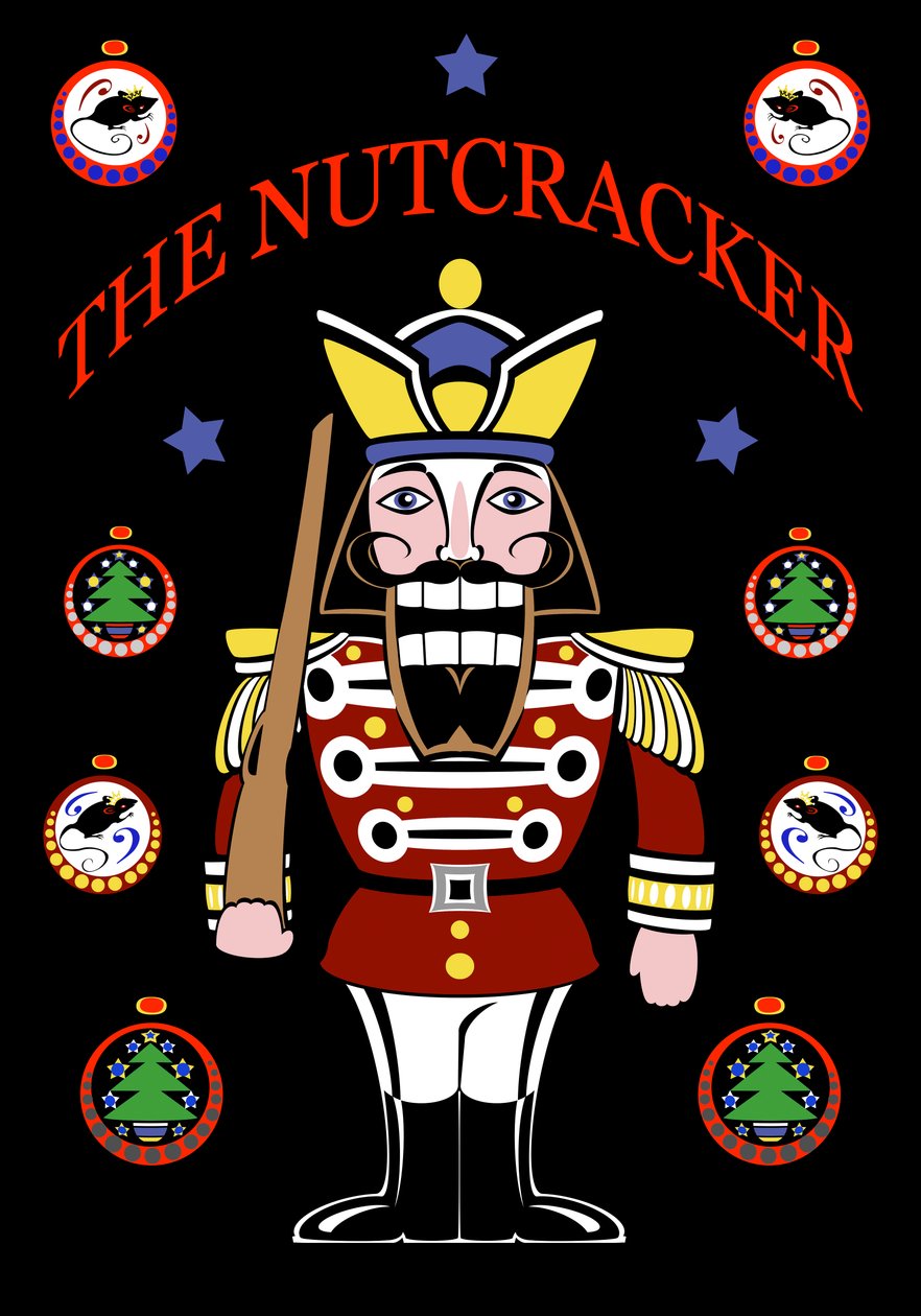 Nutctracker plakat do baletu Czajkowskiego, kolorowy plakat graficzny z powyżej, 2010 przez Neale Osborne autorstwa Neale Osborne