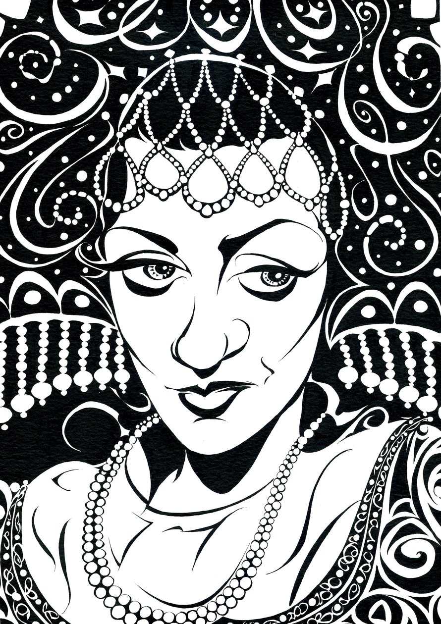 Olga Borodina - karykatura rosyjskiej śpiewaczki operowej (mezzosopran) autorstwa Neale Osborne