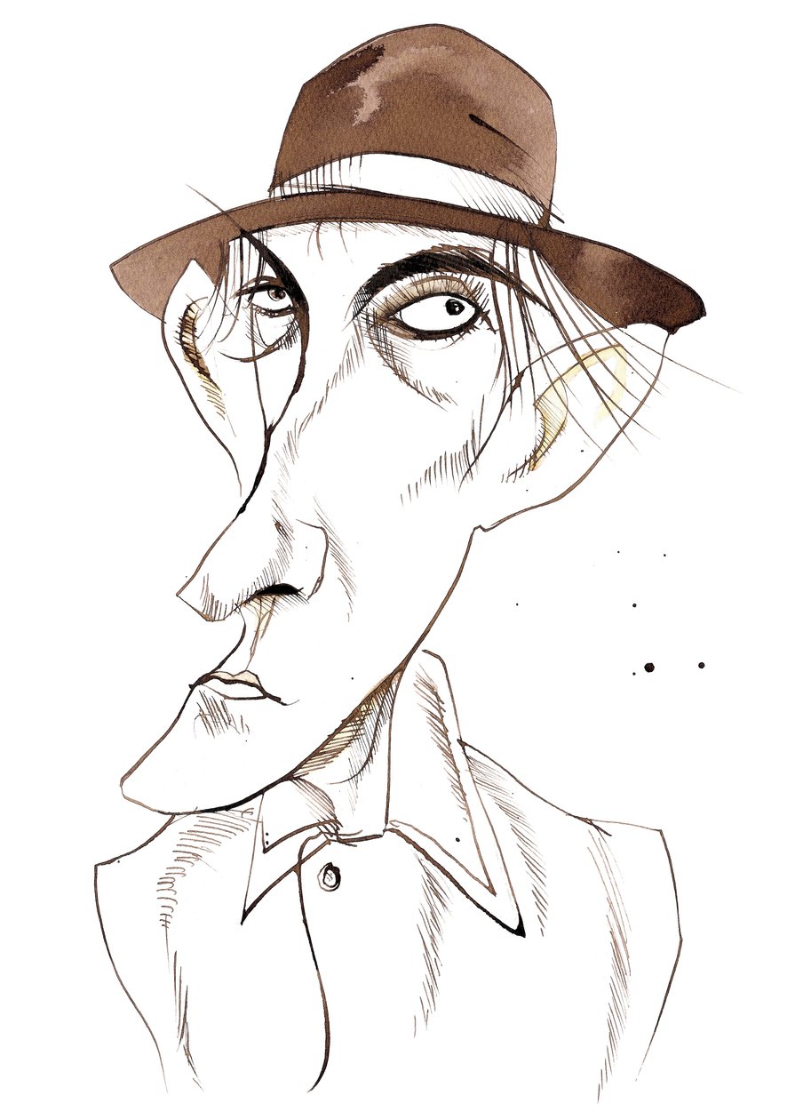 Peter Cook, angielski aktor komediowy i pisarz (1937 - 95) karykaturalny jako postać E autorstwa Neale Osborne