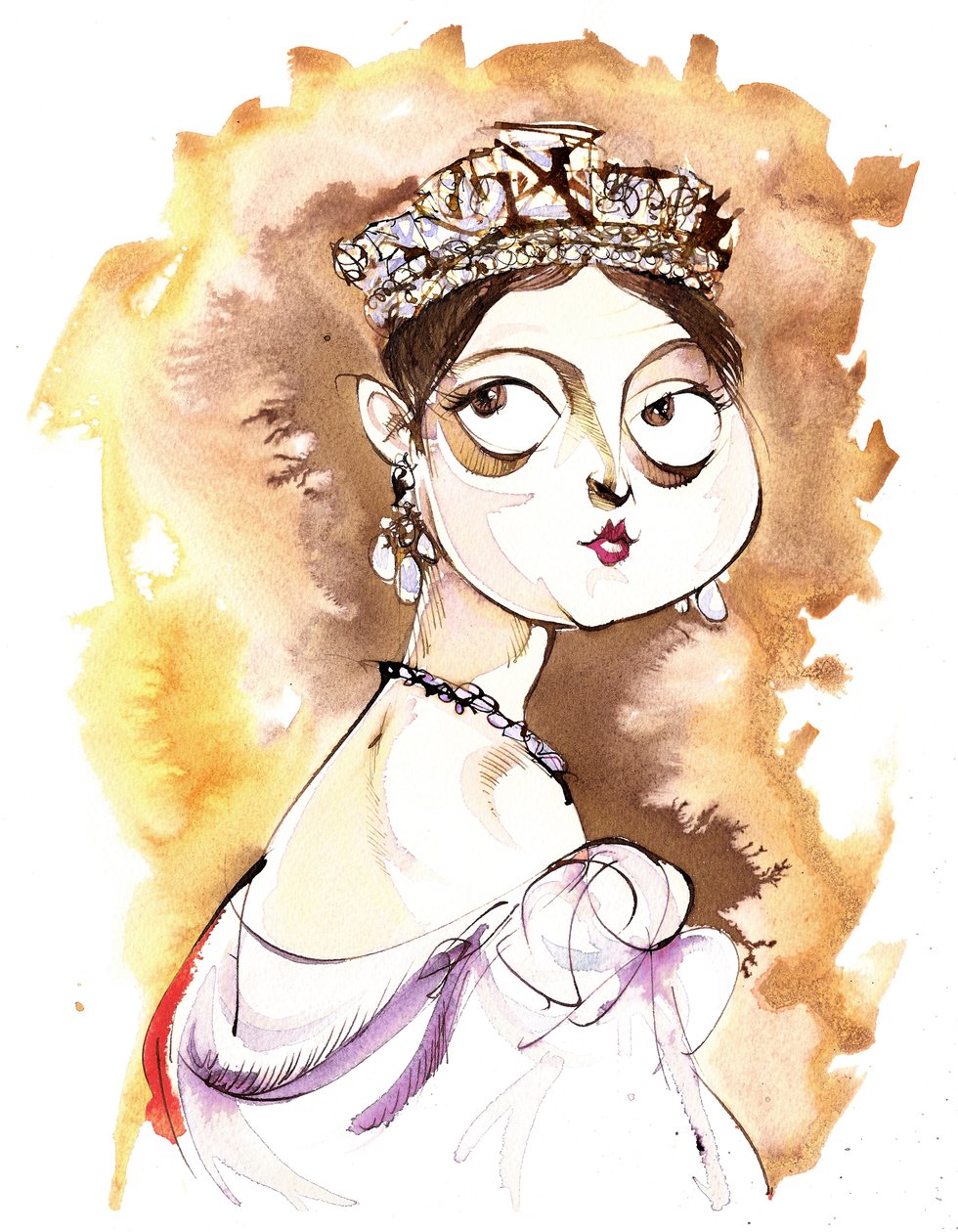 Królowa Wiktoria Brytyjska monarchini angielska (1819-1901); karykatura (wg obrazu Thomasa Sully