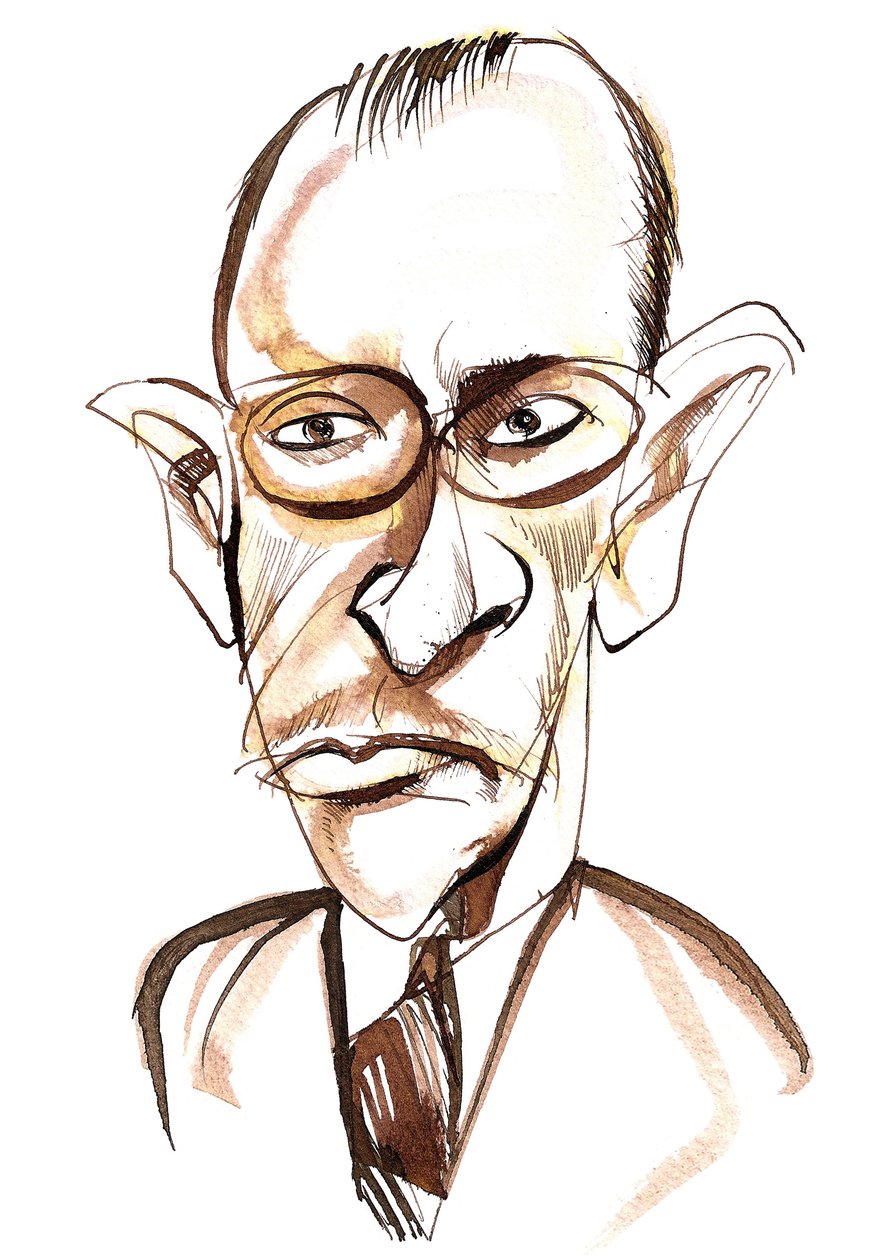 urodzony w Rosji kompozytor i dyrygent Igor Strawiński (1882-1971); karykatura autorstwa Neale Osborne