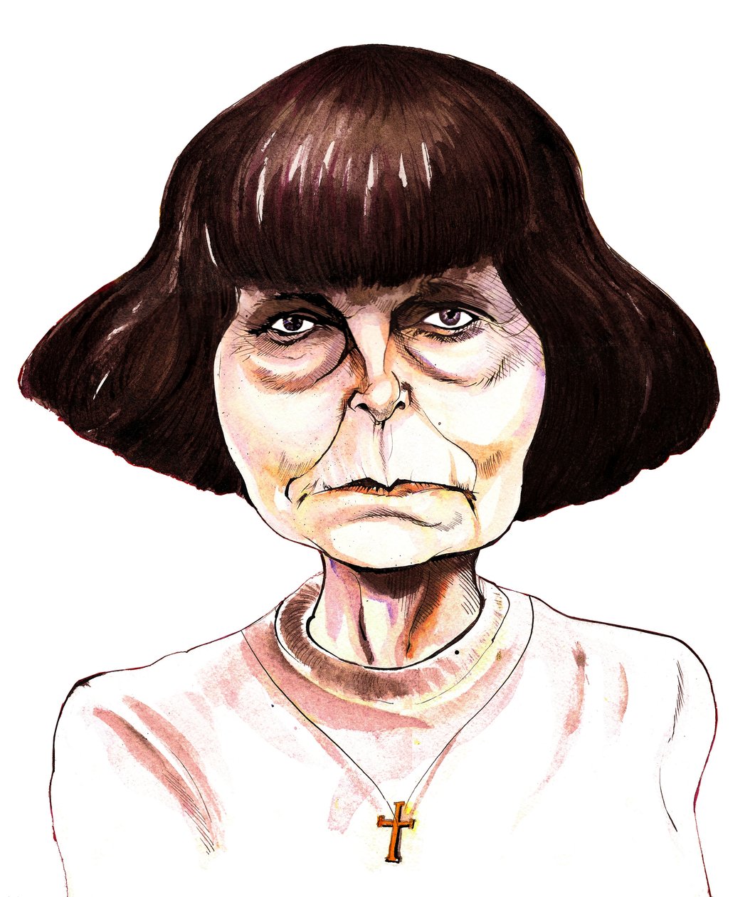 Sofia Gubaidulina, rosyjska kompozytorka z kolorowym tuszem, karykatura autorstwa Neale Osborne
