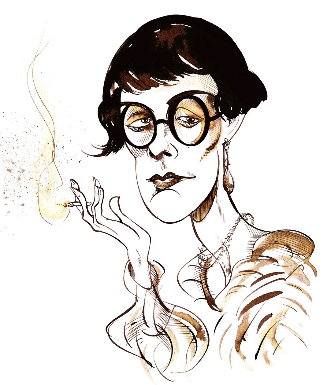 Sylvia Townsend Warner - karykatura trzymająca papierosa autorstwa Neale Osborne