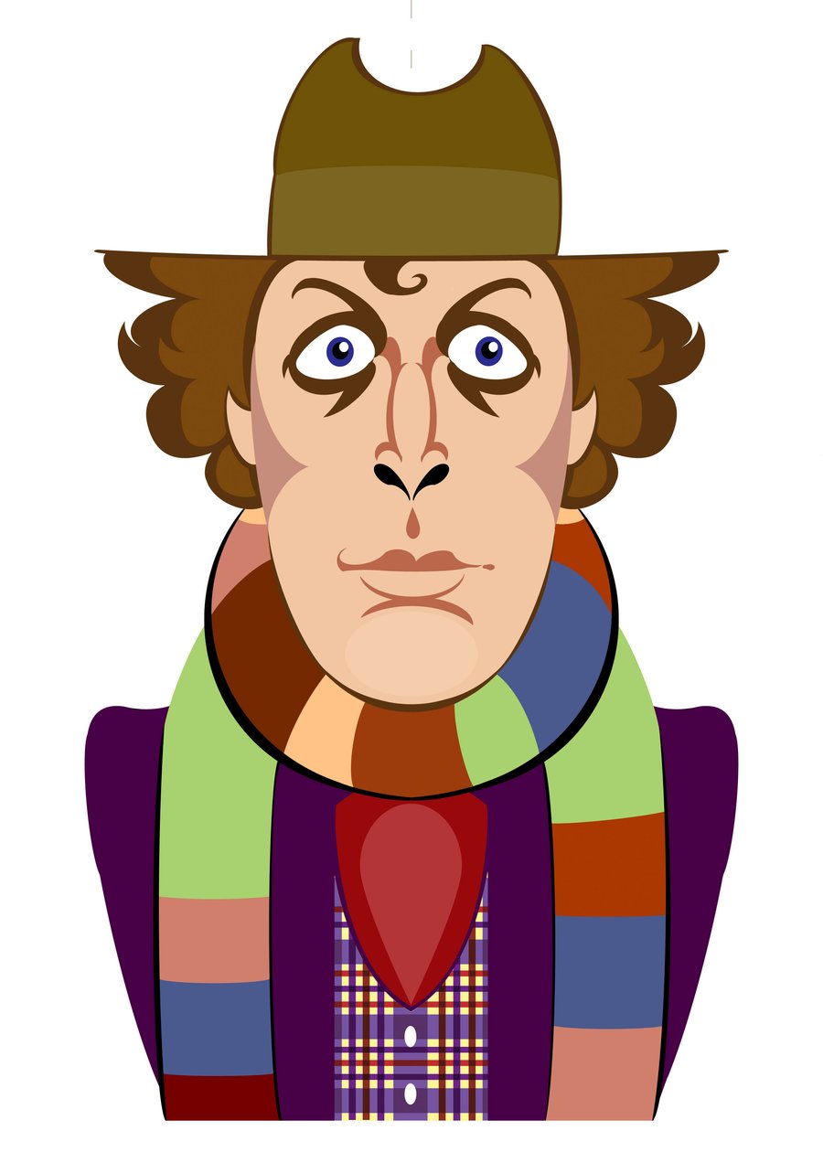 Tom Baker jako Doctor Who - karykatura autorstwa Neale Osborne
