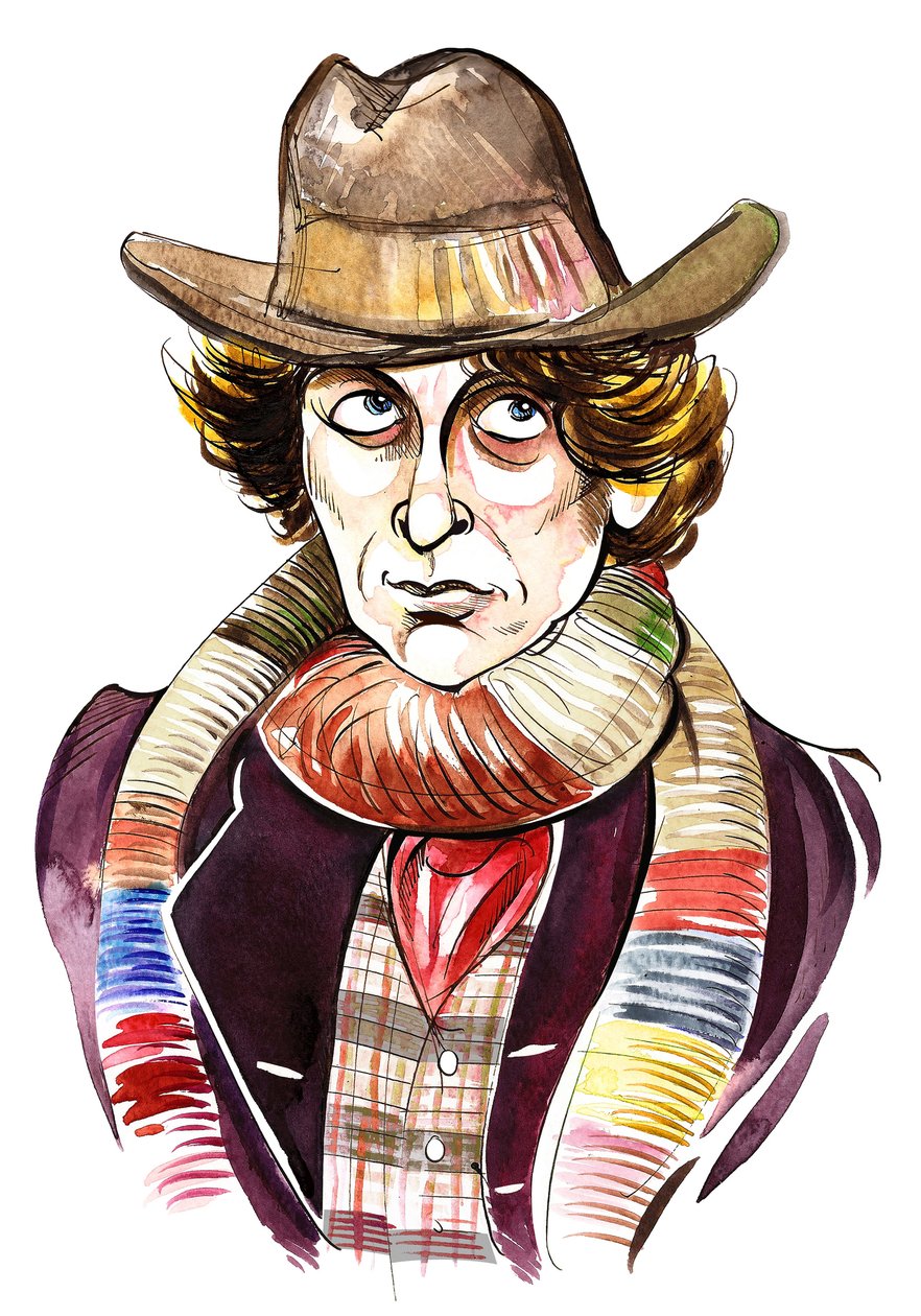 Tom Baker jako Doctor Who w serialu telewizyjnym BBC o tym samym tytule autorstwa Neale Osborne