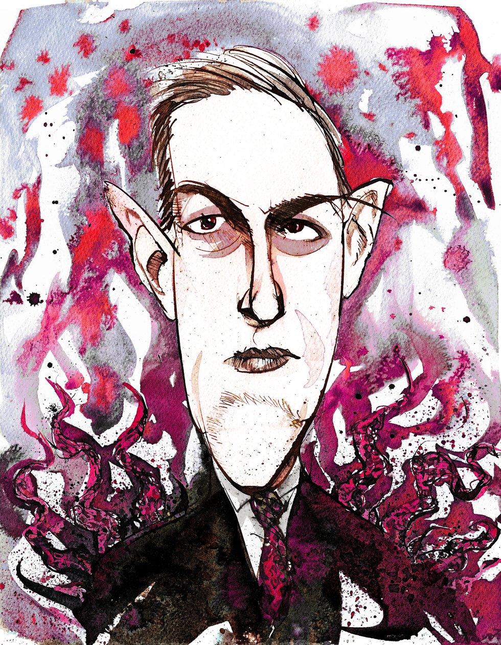 amerykański pisarz horroru i science fiction Howard Phillips Lovecraft (1890-1937); karykatura autorstwa Neale Osborne