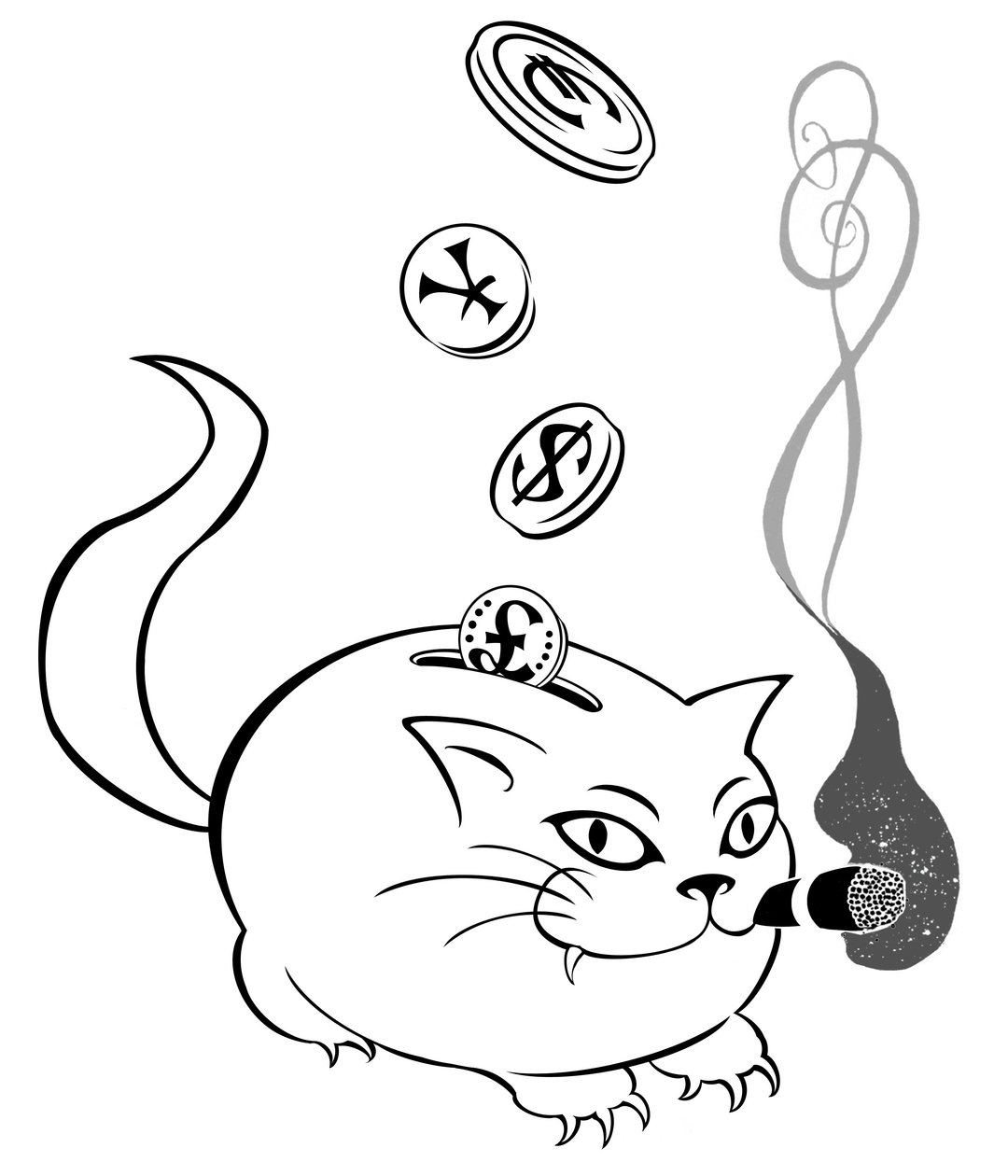 Skarbonka Fat Cat - alegoryczna ilustracja kryzysu finansowego autorstwa Neale Osborne