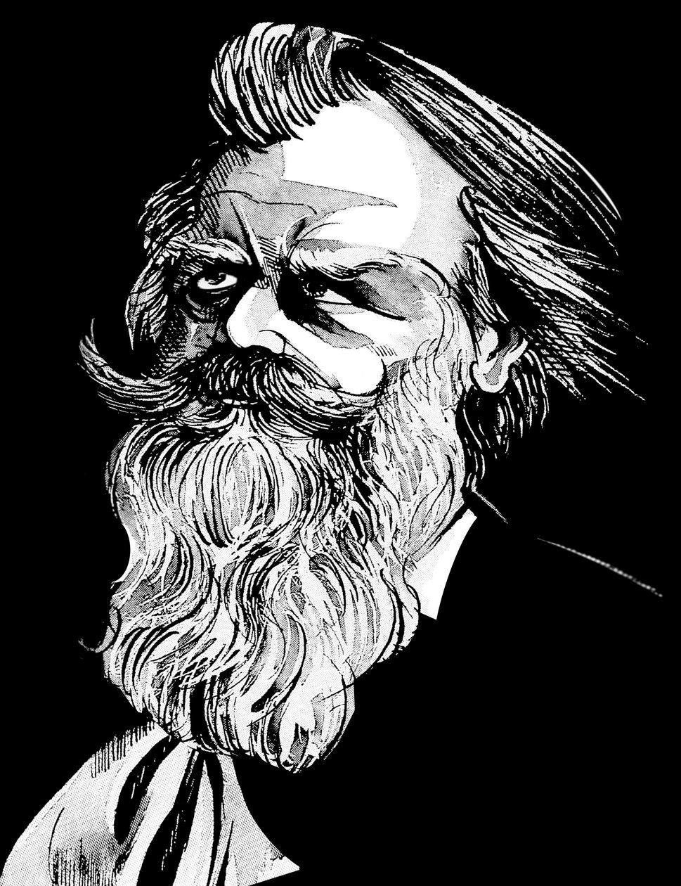 Johannes Brahms, niemiecki kompozytor (1833-97), karykatura akwarelowa w odcieniach szarości autorstwa Neale Osborne