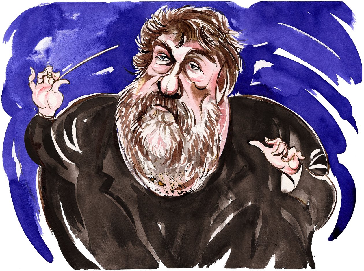 Oliver Knussen - kolorowa karykatura autorstwa Neale Osborne