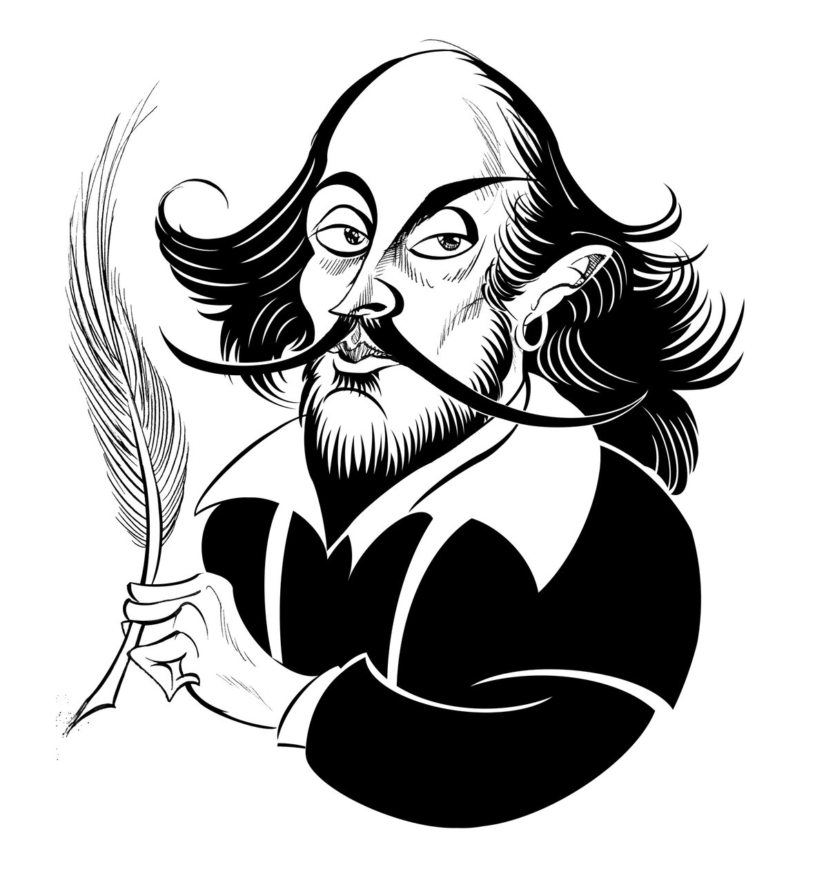 William Shakespeare - czarno-biała karykatura autorstwa Neale Osborne
