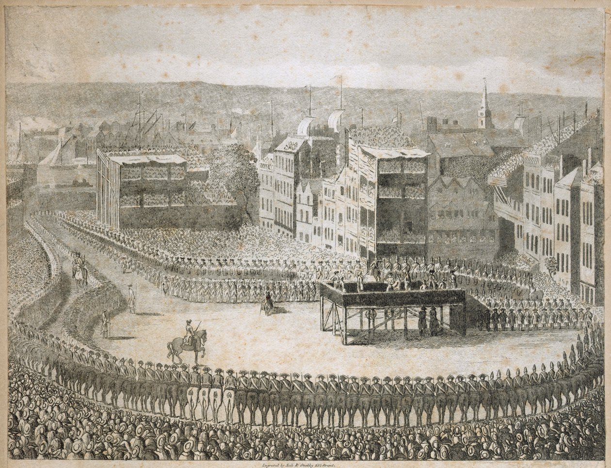 „Egzekucja zbuntowanych panów w 1745”, Tower Hill, Londyn, XVIII wiek autorstwa Neele and Stockley