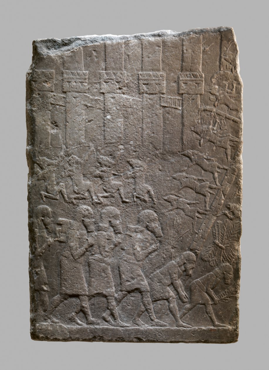 Scena bitwy Asyryjczyków szturmujących cytadelę, ok. 704–681 p.n.e. (alabaster gipsowy) autorstwa Neo Assyrian