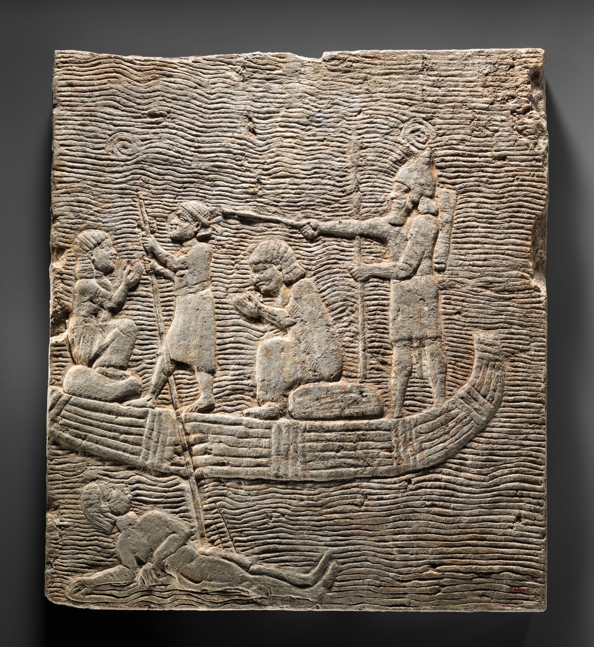 Relief: asyryjski żołnierz prowadzący jeńców przez wodę, c.668-627 pne (alabaster gipsowy) autorstwa Neo Assyrian