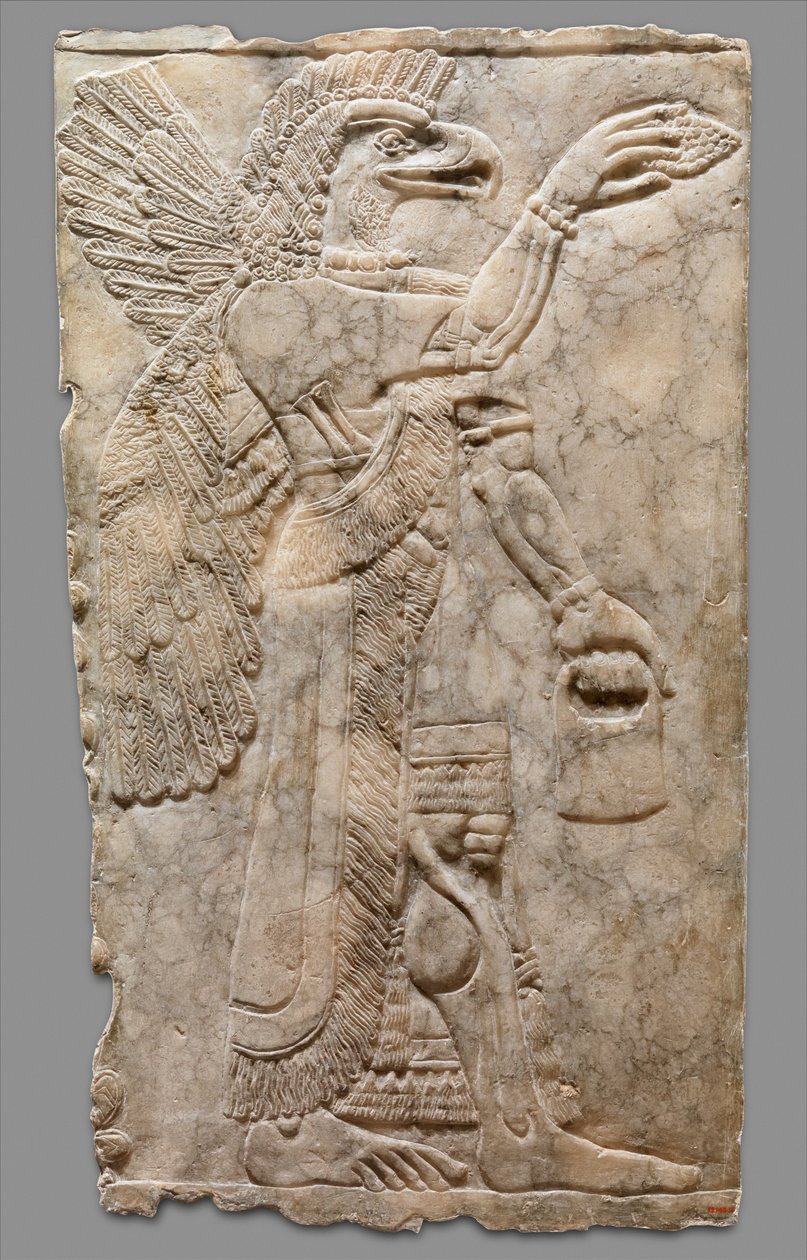 Płaskorzeźba przedstawiająca nadprzyrodzoną postać uskrzydlonego orła, ok. 883-59 p.n.e. (alabaster gipsowy) autorstwa Neo Assyrian