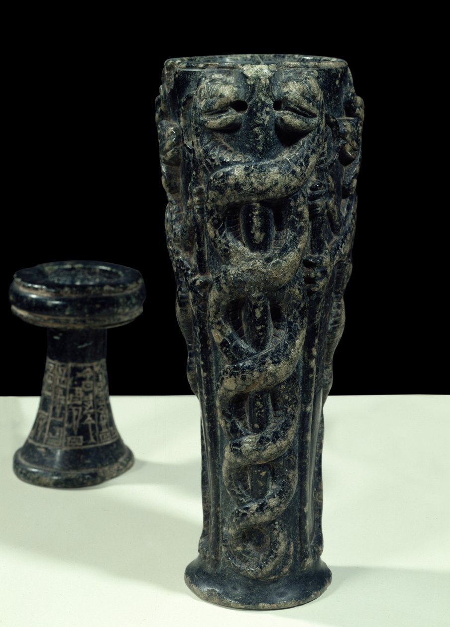 Wazon do libacji Gudei dla Ningiszzidy. Sztuka Mezopotamii. Okres neosumeryjski (ok. 2150-2000 pne) Steatyt. Od Tello. Wysokość: 0,23m Musee Du Louvre autorstwa Neo Sumerian Neo Sumerian