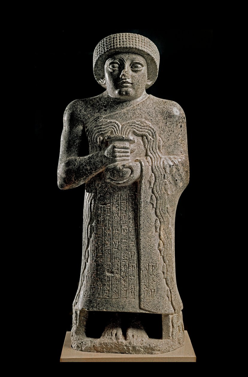 Sztuka sumeryjska: Fragment posągu Gudei, księcia Lagasz, znanego jako „”z tryskającą wazą”” i poświęconego bogini Gesztinannie autorstwa Neo Sumerian Neo Sumerian