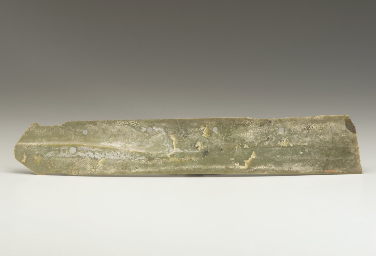 Nóż do zbioru (hu), kultura Qijia, c.2500-2000 pne (nefryt) autorstwa Neolithic Period Chinese School