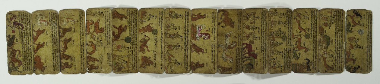 Rękopis harmonijki, różne obrazy zwierząt (nieprzezroczyste wc na papierze) autorstwa Nepalese School