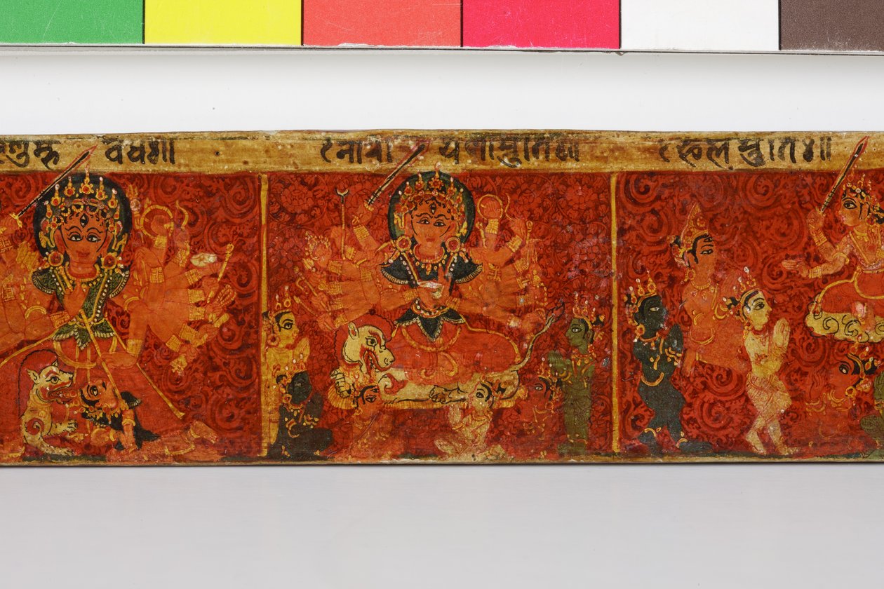 Detal z okładki rękopisu Devimahatmya (nieprzezroczyste wc na drewnie) autorstwa Nepalese School