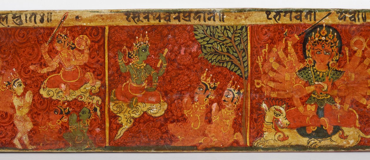 Detal z okładki rękopisu Devimahatmya (nieprzezroczyste wc na drewnie) autorstwa Nepalese School