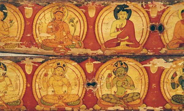 Cztery Bóstwa (tusz i kolor na drewnie) autorstwa Nepalese School