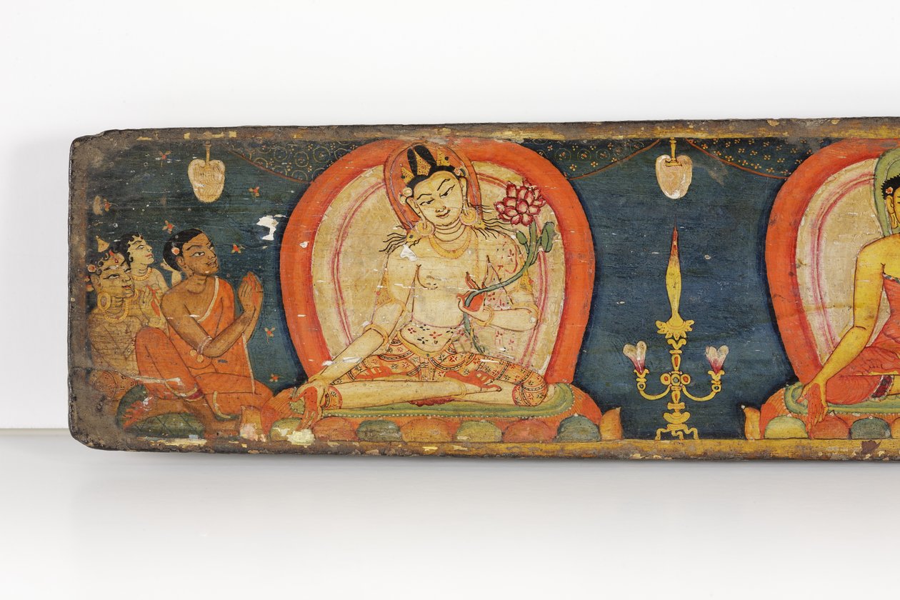 Rękopis The Five Protections, przednia okładka, 1138 (nieprzezroczyste wc i tusz na drewnie) autorstwa Nepalese School