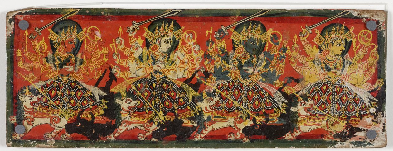 Jedna z pary okładek rękopisów przedstawiających Devi jako osiem matek (wc na drewnie) autorstwa Nepalese School