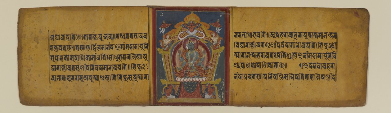 Strona z rękopisu buddyjskiego przedstawiająca jedną z bogiń Pancharaksha, XVI-XVII w. (atrament i akwarela na papierze) autorstwa Nepalese School