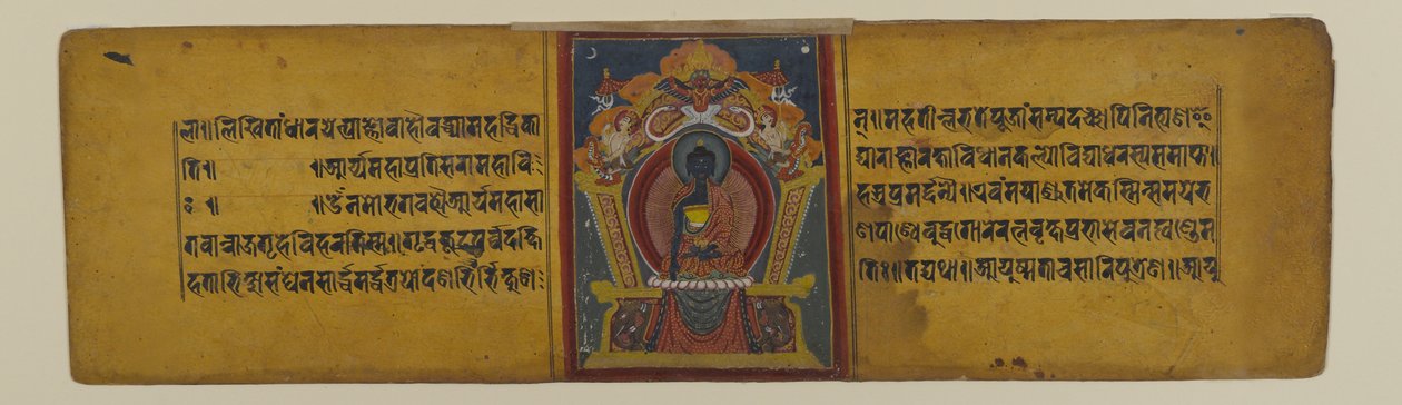 Strona z rękopisu buddyjskiego z ilustracją przedstawiającą Akszobhję, XVI-XVII w. (atrament i akwarela na papierze) autorstwa Nepalese School