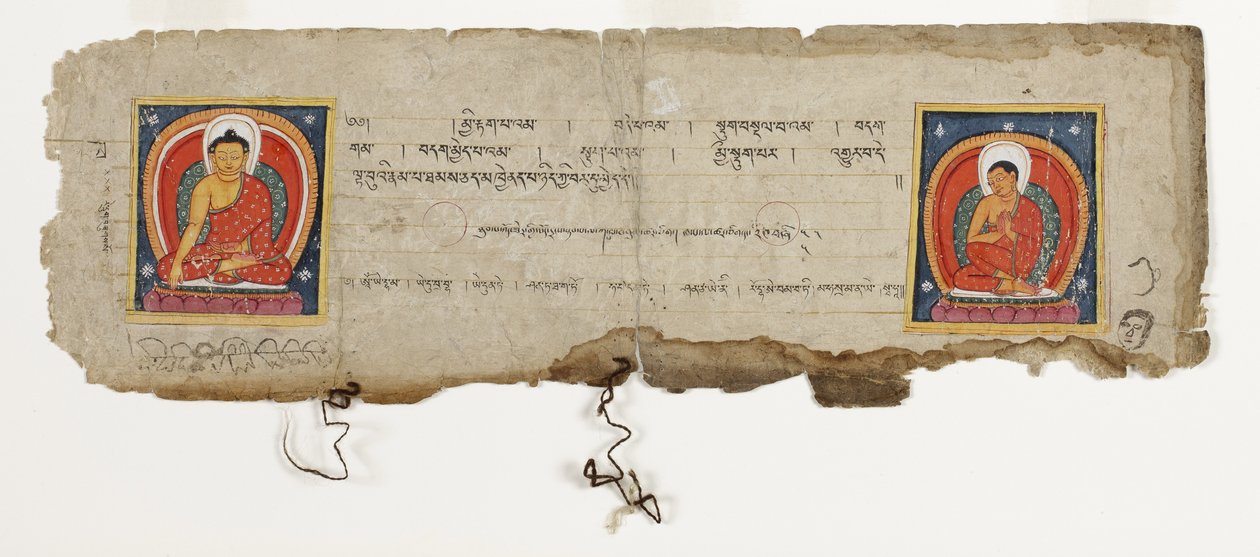 Strona z rękopisu buddyjskiego, prawdopodobnie z Mahashitalanika, ok. 1400 (nieprzezroczysta toaleta i atrament na papierze) autorstwa Nepalese School