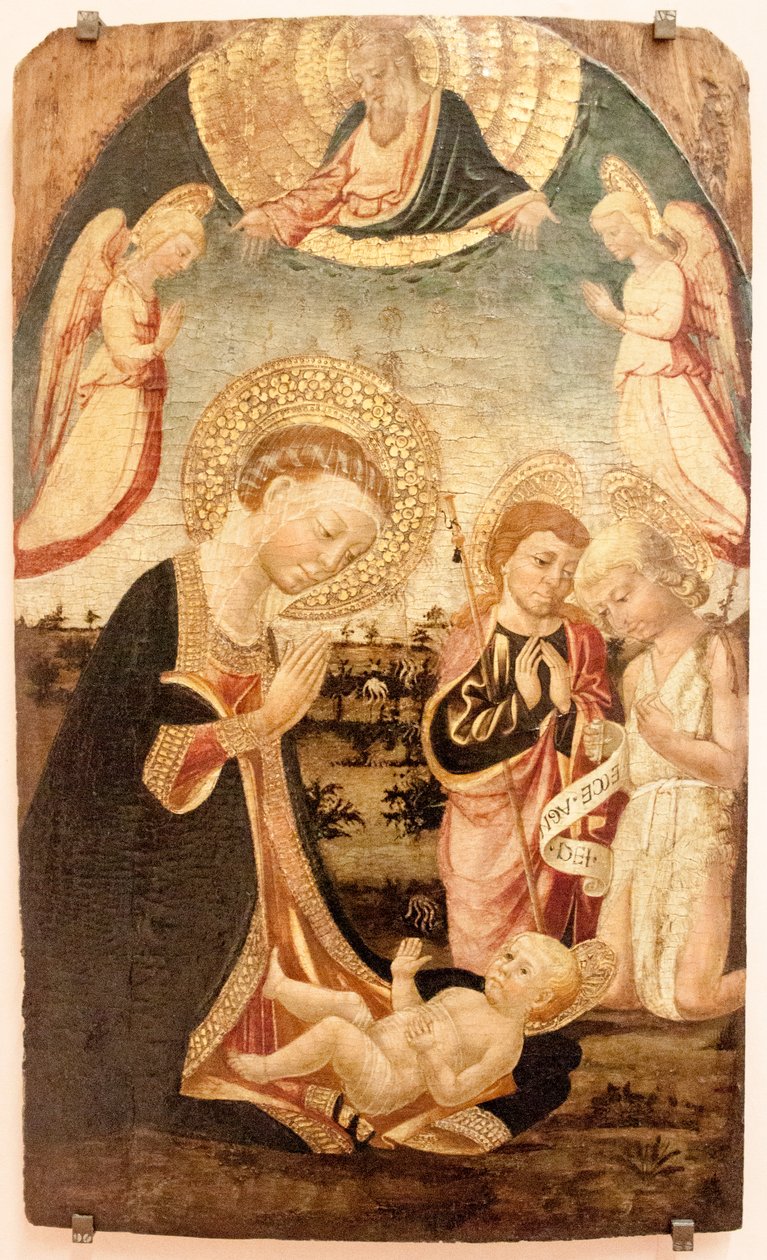 Adoracja Dzieciątka z Dziewicą, San Giovannino, San Jacopo Maggiore, aniołami i Bogiem Ojcem autorstwa Neri di Bicci