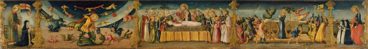 Święty Wawrzyniec, Święty Michał i Smok, Dormitio Virginis i Męczeństwo św. Katarzyny autorstwa Neri di Bicci
