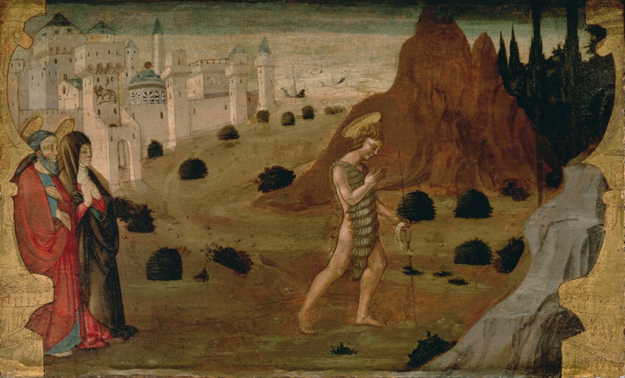 Św. Jan Chrzciciel wyjeżdżający na pustynię (tempera na panelu) autorstwa Neri di Bicci