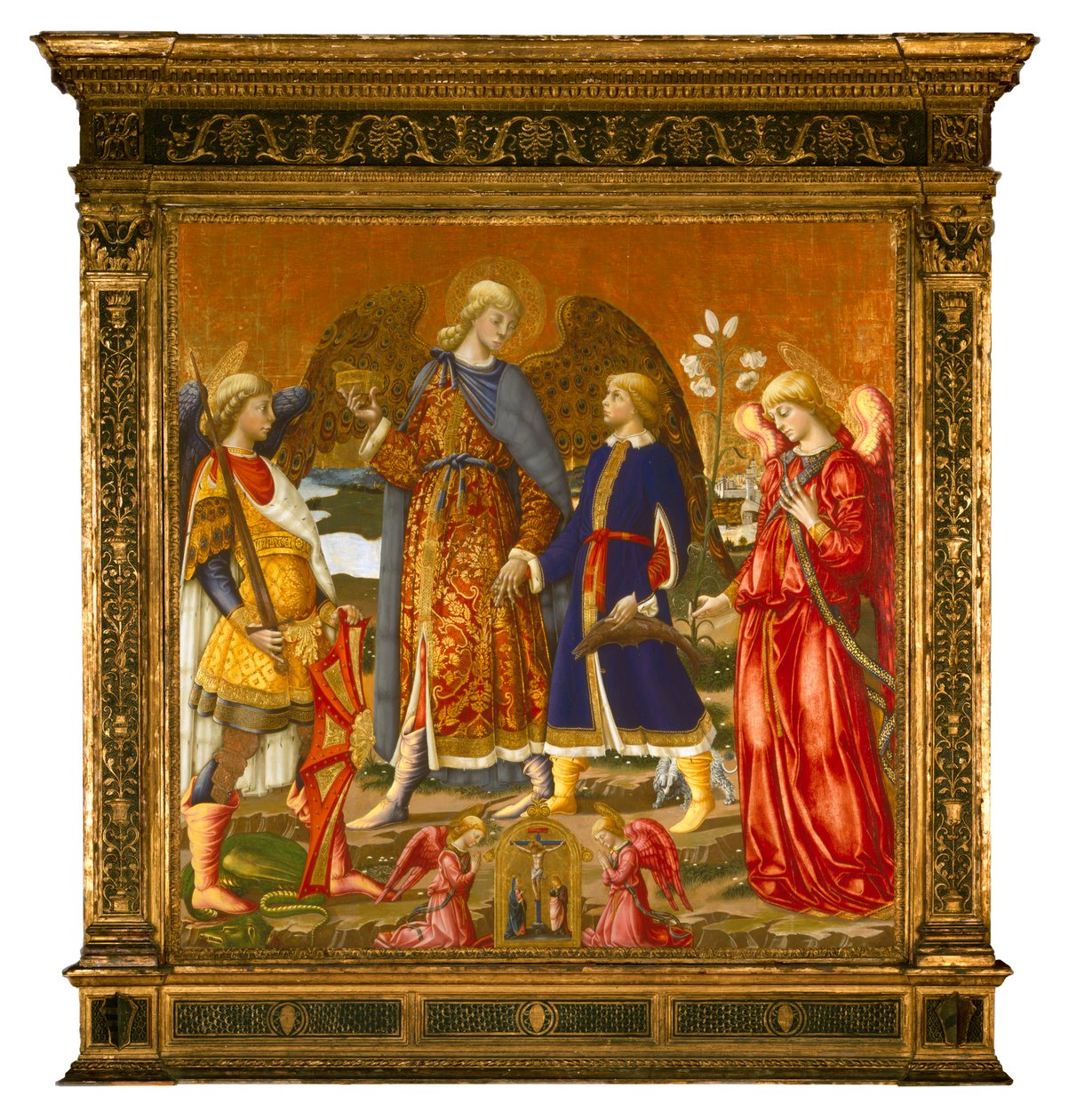 Tobiasz i Trzej Archaniołowie, 1471 (tempera, olej, złoto i srebro na panelu) autorstwa Neri di Bicci