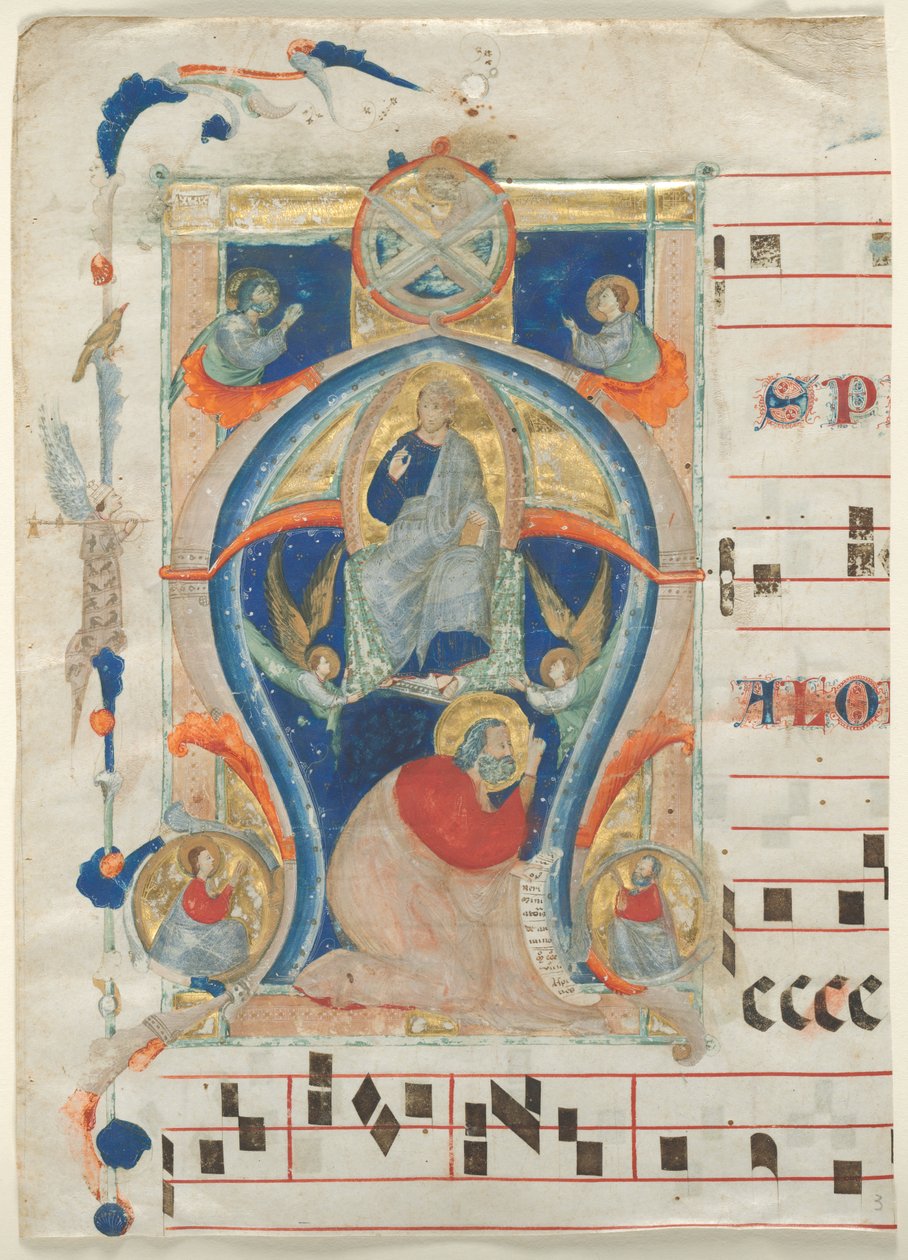 Fragment antyfonarza z historycznym inicjałem A: Chrystus w majestacie, 1308. autorstwa Neri da Rimini