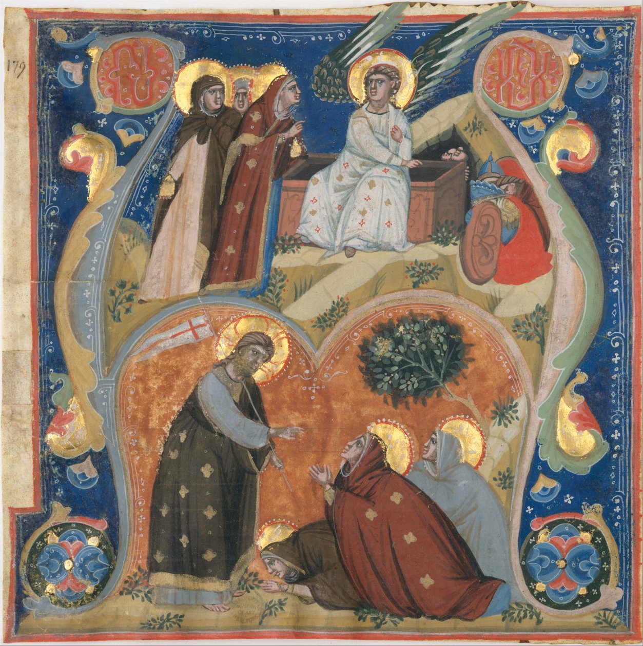 Iluminacja rękopisowa ze scenami wielkanocnymi w inicjale A, z antyfonarza, ok. 1900 r. 1320. autorstwa Neri da Rimini