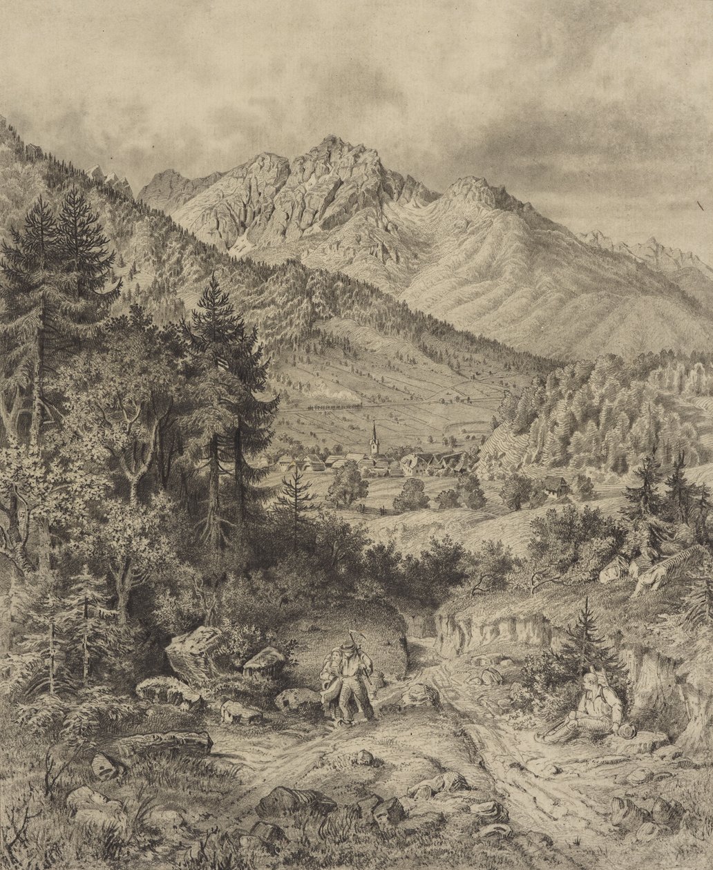 Alpenlandschaft mit Staffage autorstwa Leopold Blonder