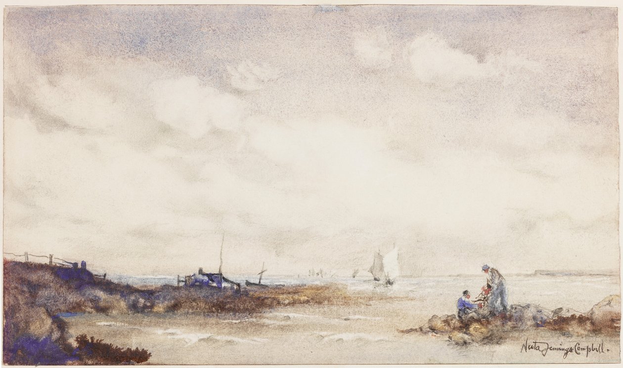 Sussex Coast (tusz i pranie na papierze) autorstwa Nesta Jennings Campbell