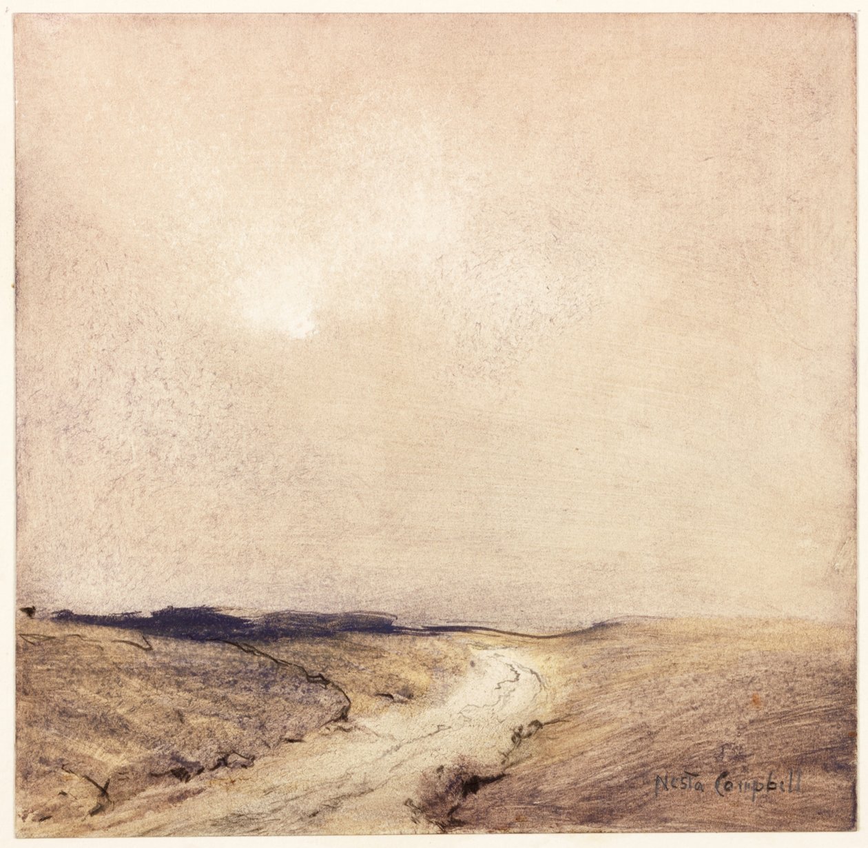 Yorkshire Moorland (ołówek i akwarela na papierze wklejone na karton) autorstwa Nesta Jennings Campbell