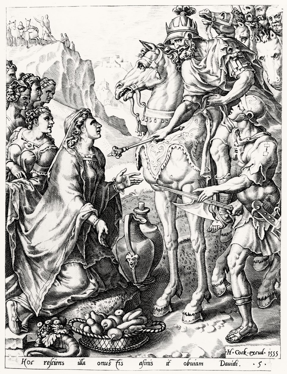 Ofiara Abigail królowi Dawidowi, rytowana przez Hieronymusa Cocka (ok. 1510-70) 1555 autorstwa Netherlandish School