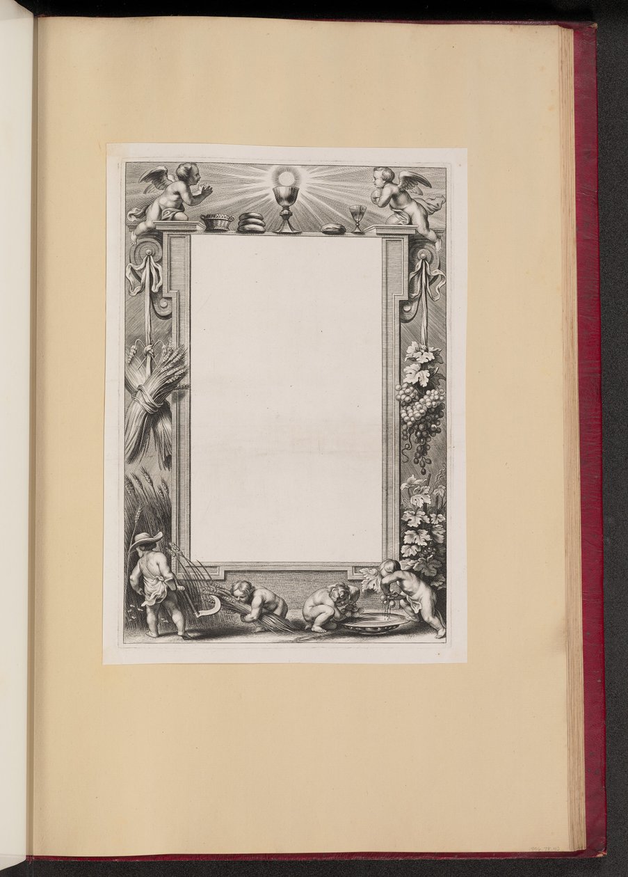 Ilustracja graniczna z Putti zbierającym ofiary dla Boga autorstwa Netherlandish 17th Century