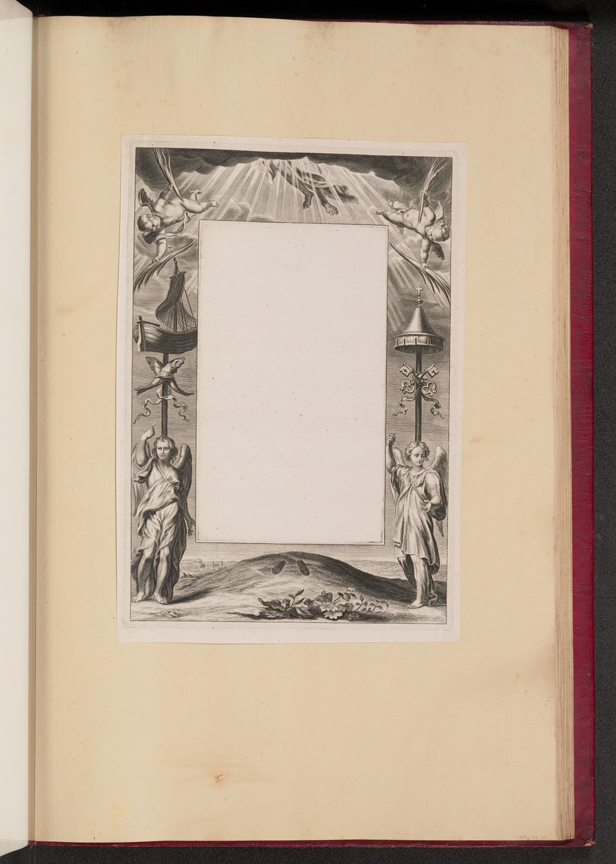 Ilustracja graniczna z Wniebowstąpieniem Chrystusa, kluczami i rybami autorstwa Netherlandish 17th Century