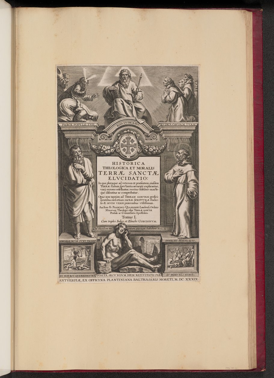 Strona tytułowa Franciscus Aguilonius, Historyczna teologiczna i moralna eksterminacja Ziemi Świętej autorstwa Netherlandish 17th Century after Sir Peter Paul Rubens